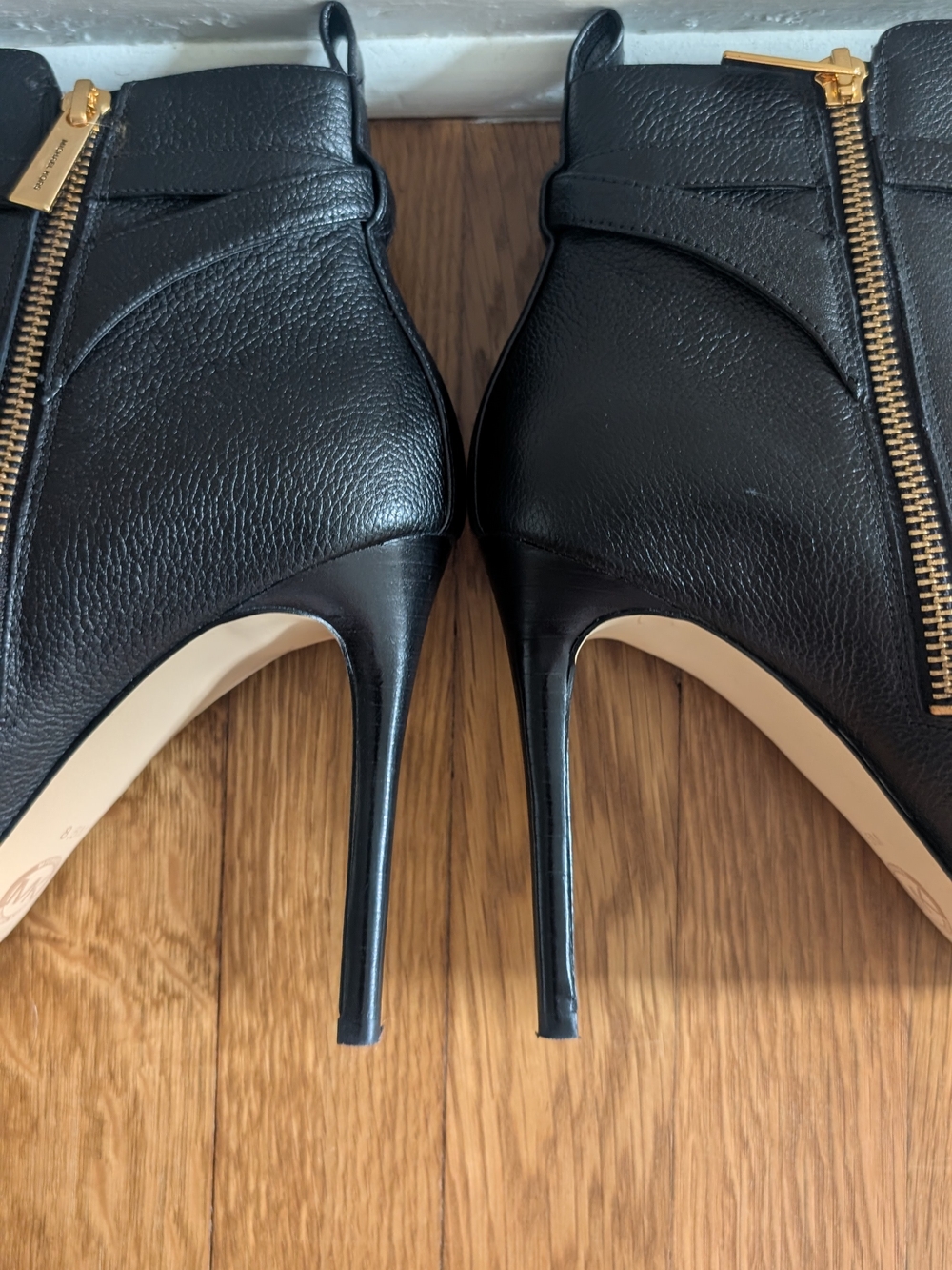 Michael Kors Black Pointed-Toe Stiletto Ankle Booties with Gold Buckle - Picture 7 of 7